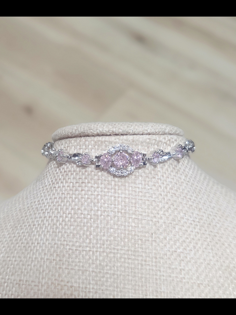 Delicate Pink Cubic Zirconia Halo Tennis Bracelet - Women's Jewelry